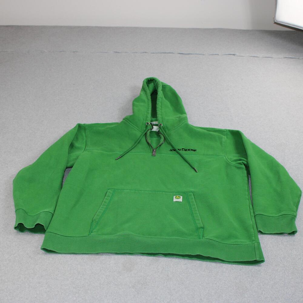 John Deere Hoodie Men 2XL Green 1/4 Zip Fleece Pullover Sweatshirt Logo Tractor